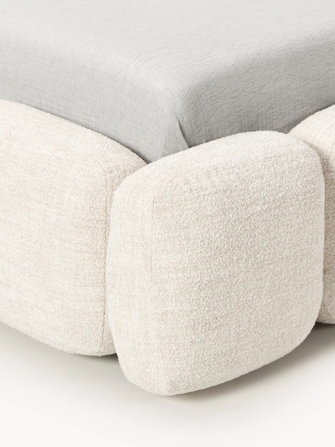 Camas Individuales|Camas Tapizadas>Westwing Collection Cama individual tapizada en borreguillo bouclé con espacio de almacenamiento Tayla Borreguillo bouclé beige claro