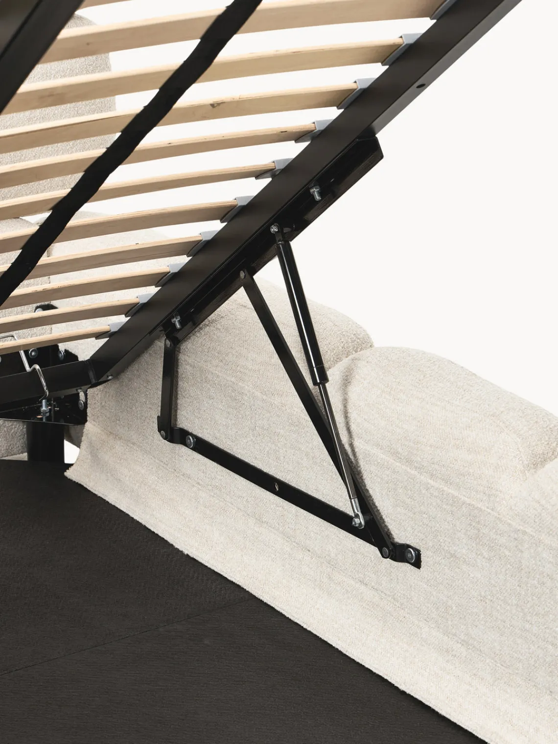 Camas Individuales|Camas Tapizadas>Westwing Collection Cama individual tapizada en borreguillo bouclé con espacio de almacenamiento Tayla Borreguillo bouclé beige claro