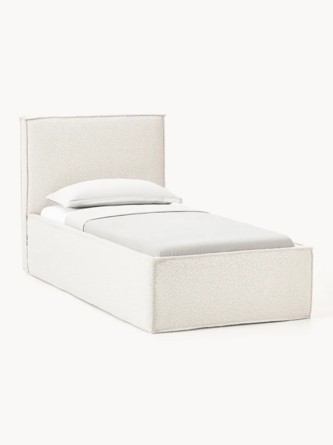 Camas Individuales|Camas Tapizadas>Westwing Collection Cama individual tapizada en tejido bouclé Dream Bouclé blanco Off White