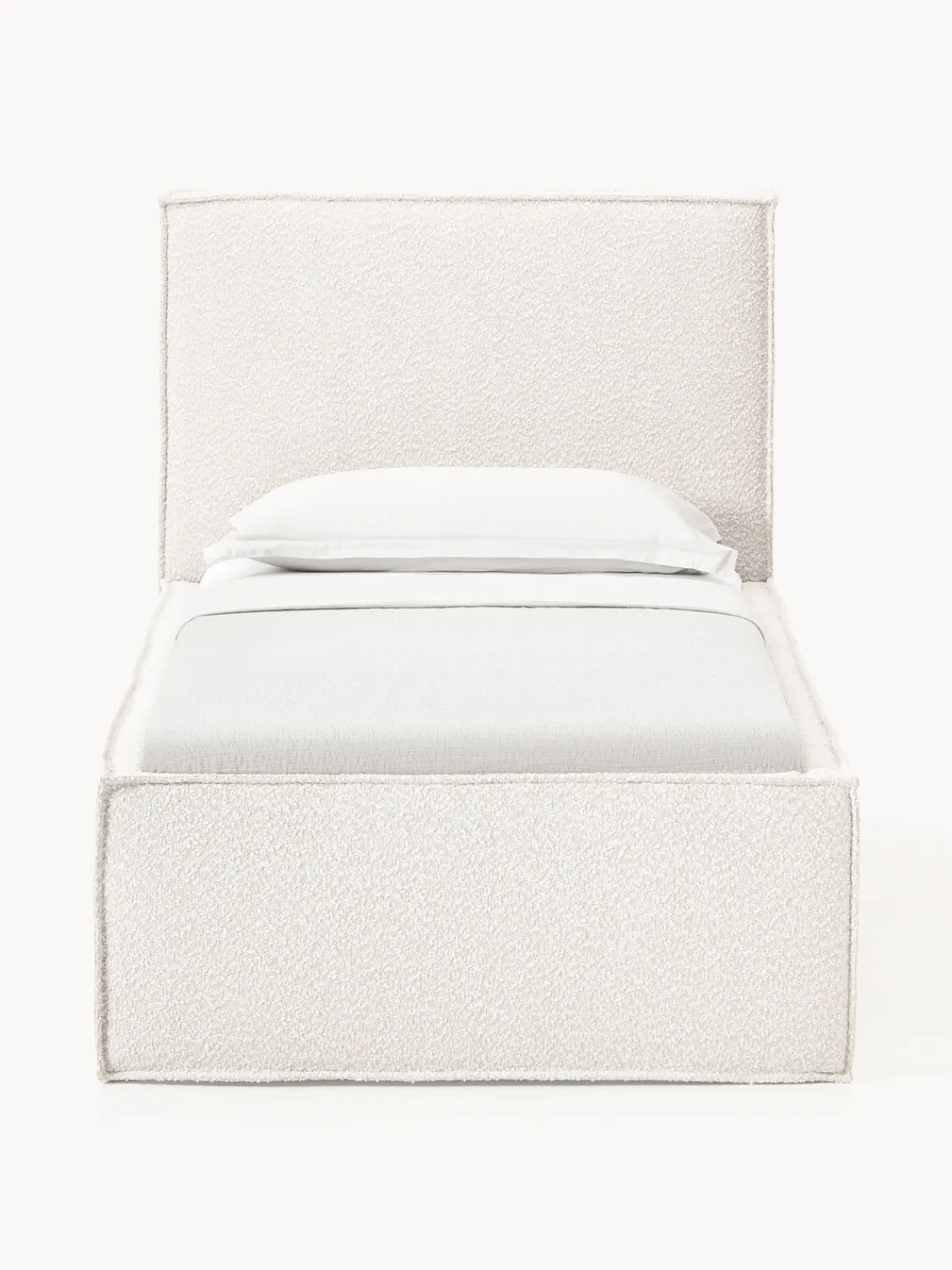 Camas Individuales|Camas Tapizadas>Westwing Collection Cama individual tapizada en tejido bouclé Dream Bouclé blanco Off White