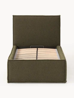 Camas Individuales|Camas Tapizadas></noscript>Westwing Collection Cama individual tapizada en tejido bouclé con espacio de almacenamiento Dream Bouclé verde oliva