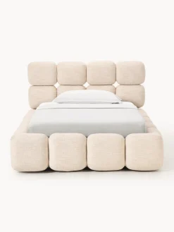 Camas Individuales|Camas Tapizadas>Westwing Collection Cama individual tapizada en borreguillo bouclé Tayla Borreguillo bouclé melocotón