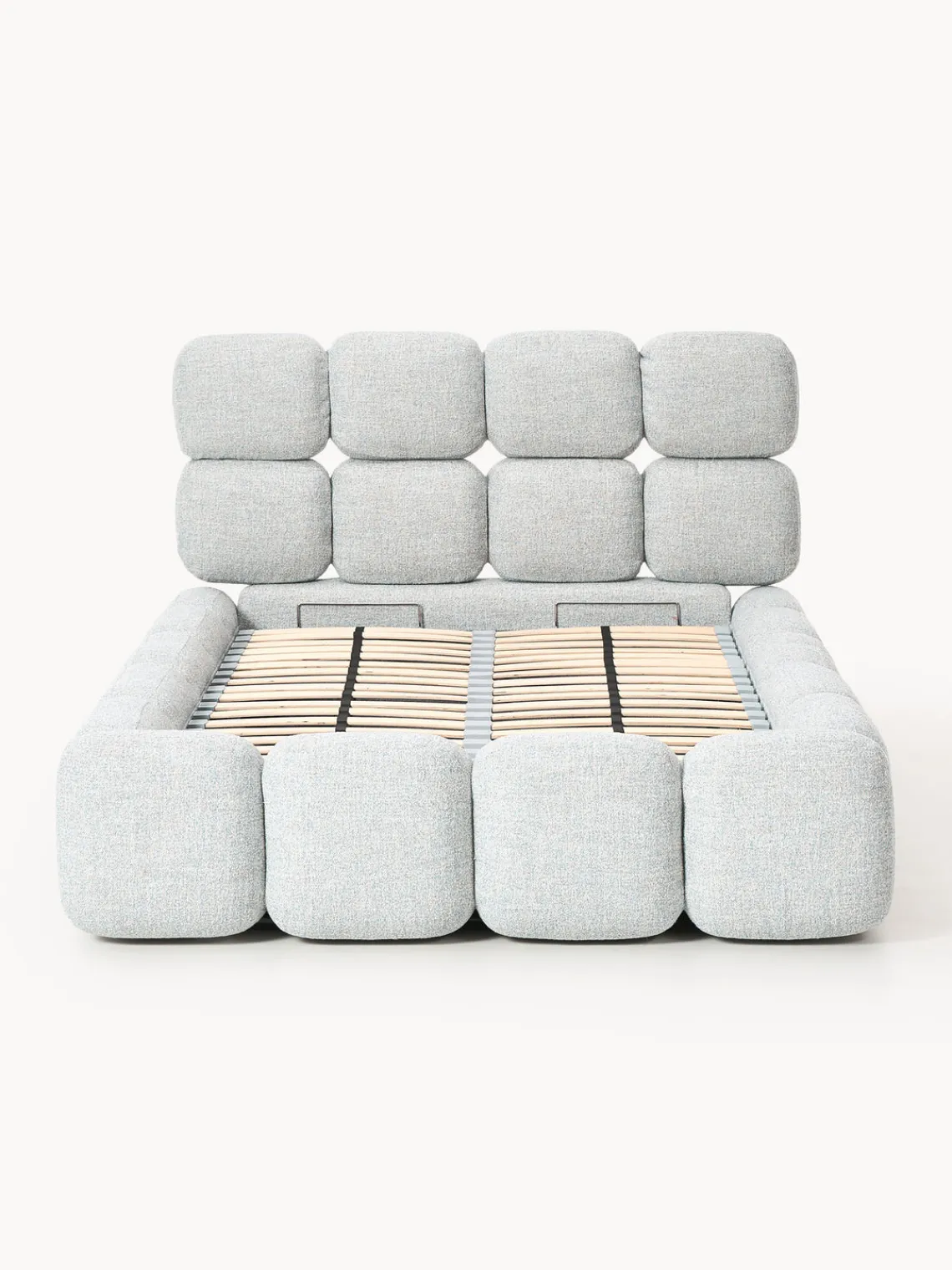 Camas Individuales|Camas Tapizadas>Westwing Collection Cama individual tapizada en borreguillo bouclé con espacio de almacenamiento Tayla Borreguillo bouclé azul claro