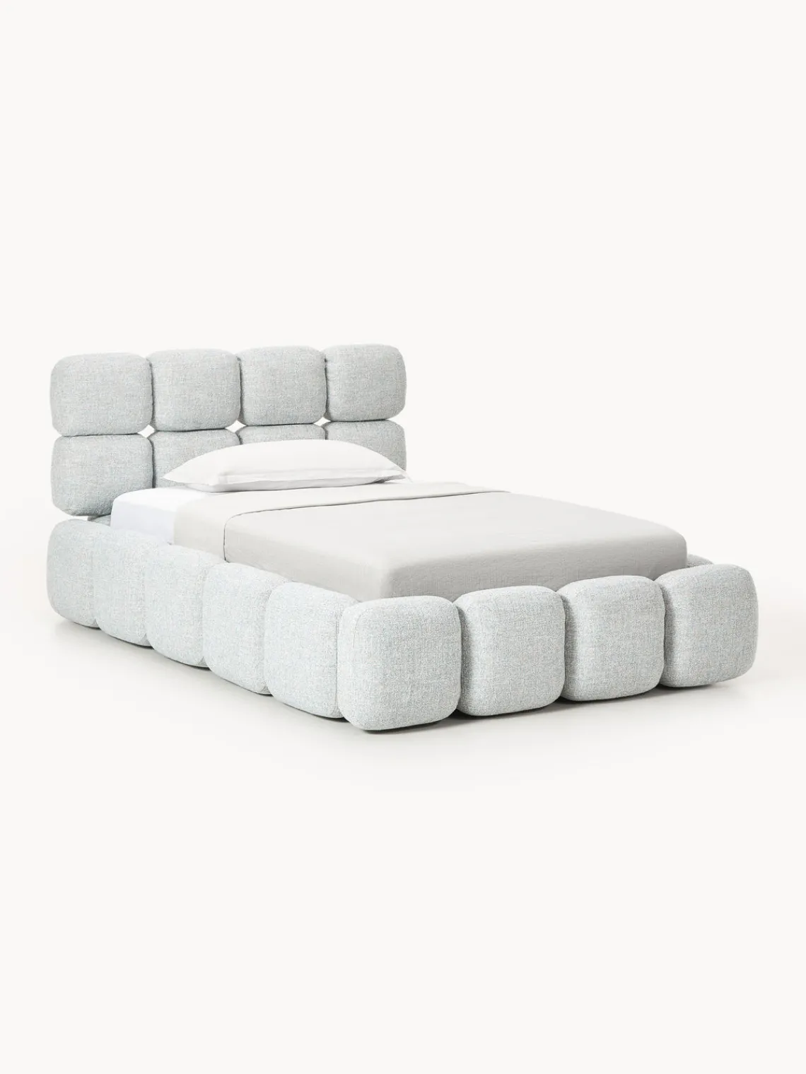 Clearance Cama individual tapizada en borreguillo bouclé Tayla Camas Individuales|Camas Tapizadas