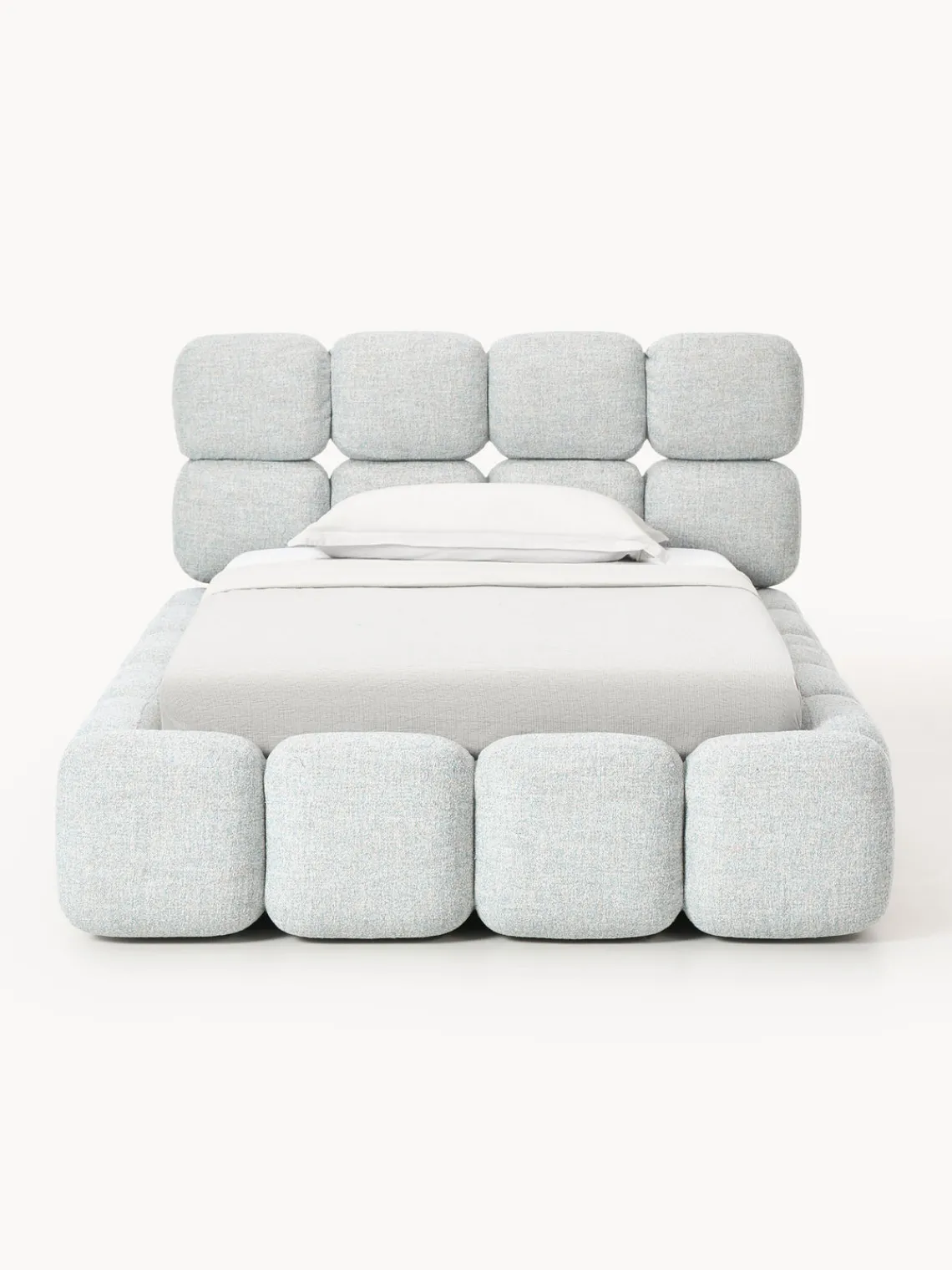 Clearance Cama individual tapizada en borreguillo bouclé Tayla Camas Individuales|Camas Tapizadas