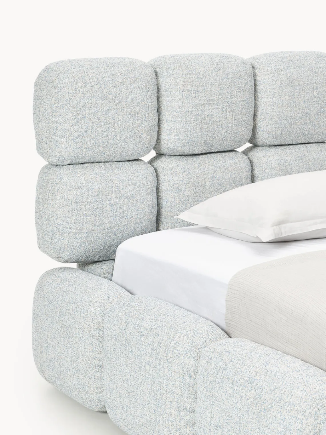 Clearance Cama individual tapizada en borreguillo bouclé Tayla Camas Individuales|Camas Tapizadas