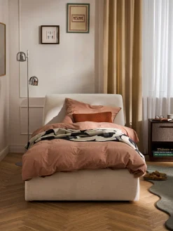 Camas Individuales|Camas Tapizadas>Westwing Collection Cama individual tapizada Cloud Tejido aterciopelado beige claro