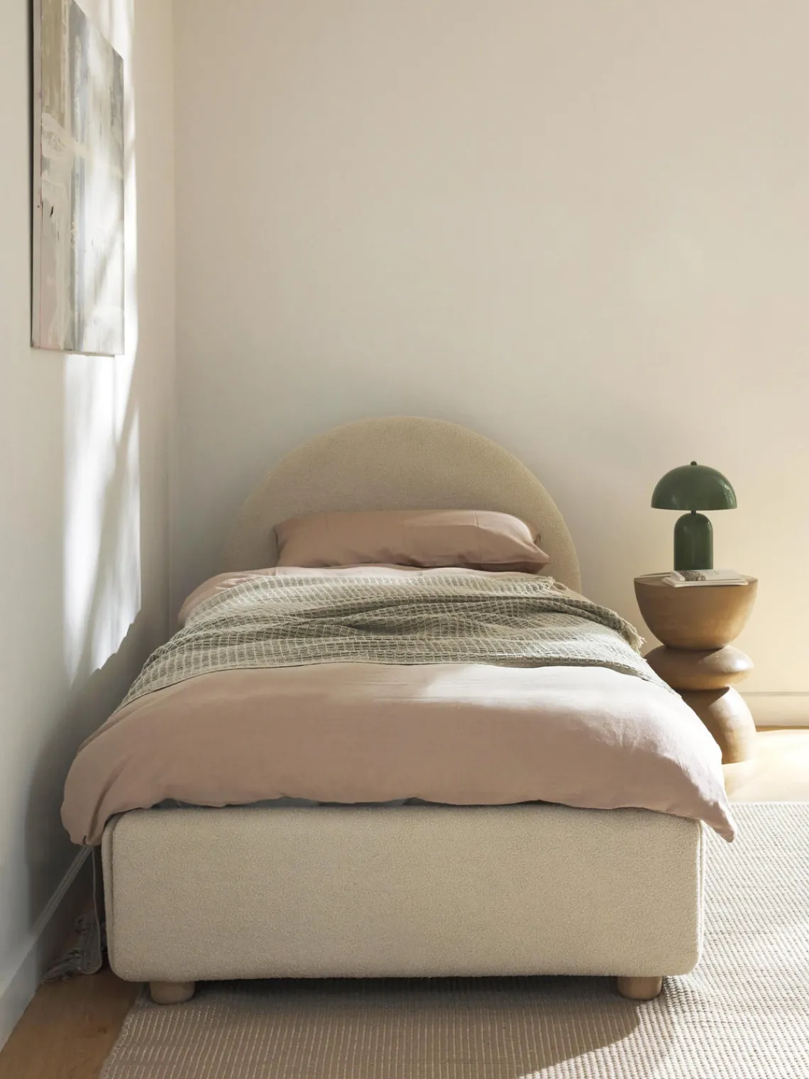 Camas Individuales|Camas Tapizadas>Westwing Collection Cama individualde borreguillo Ebba, con espacio de almacenamiento Borreguillo beige