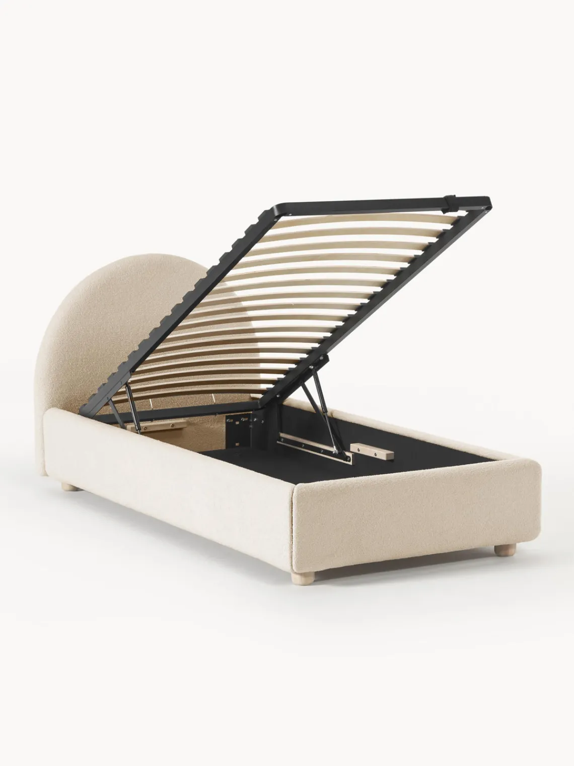 Camas Individuales|Camas Tapizadas>Westwing Collection Cama individualde borreguillo Ebba, con espacio de almacenamiento Borreguillo beige