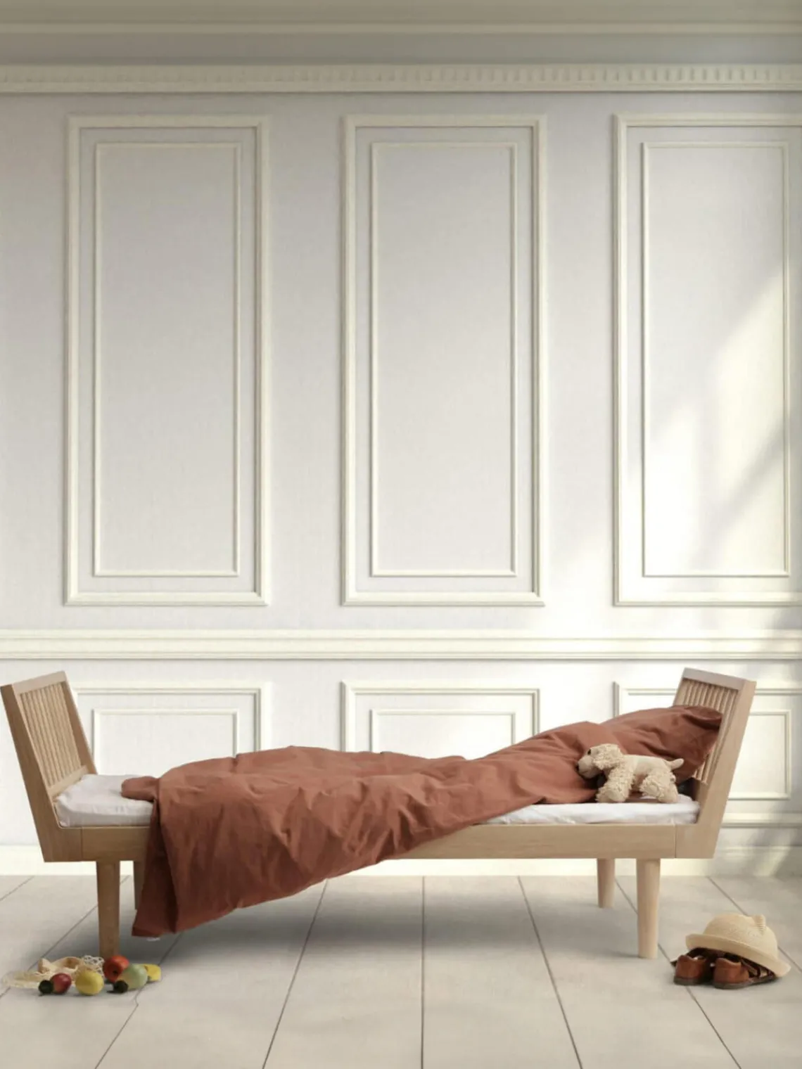 Decoración Infantil|Camas Infantiles>Kas Kopenhagen Cama infantil artesanal de madera de roble Eli, 90 x 160 cm Madera de roble barnizada en claro