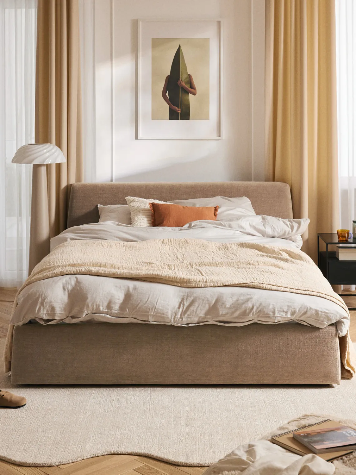 Camas Tapizadas|Camas>Westwing Collection Cama tapizada Cloud Tejido aterciopelado marrón