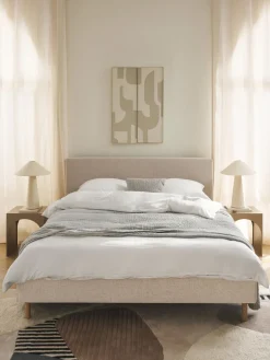 Camas Tapizadas|Camas>Westwing Collection Cama tapizada con patas de madera Giulia Tejido beige claro, madera de haya