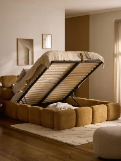 Outlet Cama tapizada de boreguillo bouclé con espacio de almacenamiento Tayla Camas Tapizadas|Camas