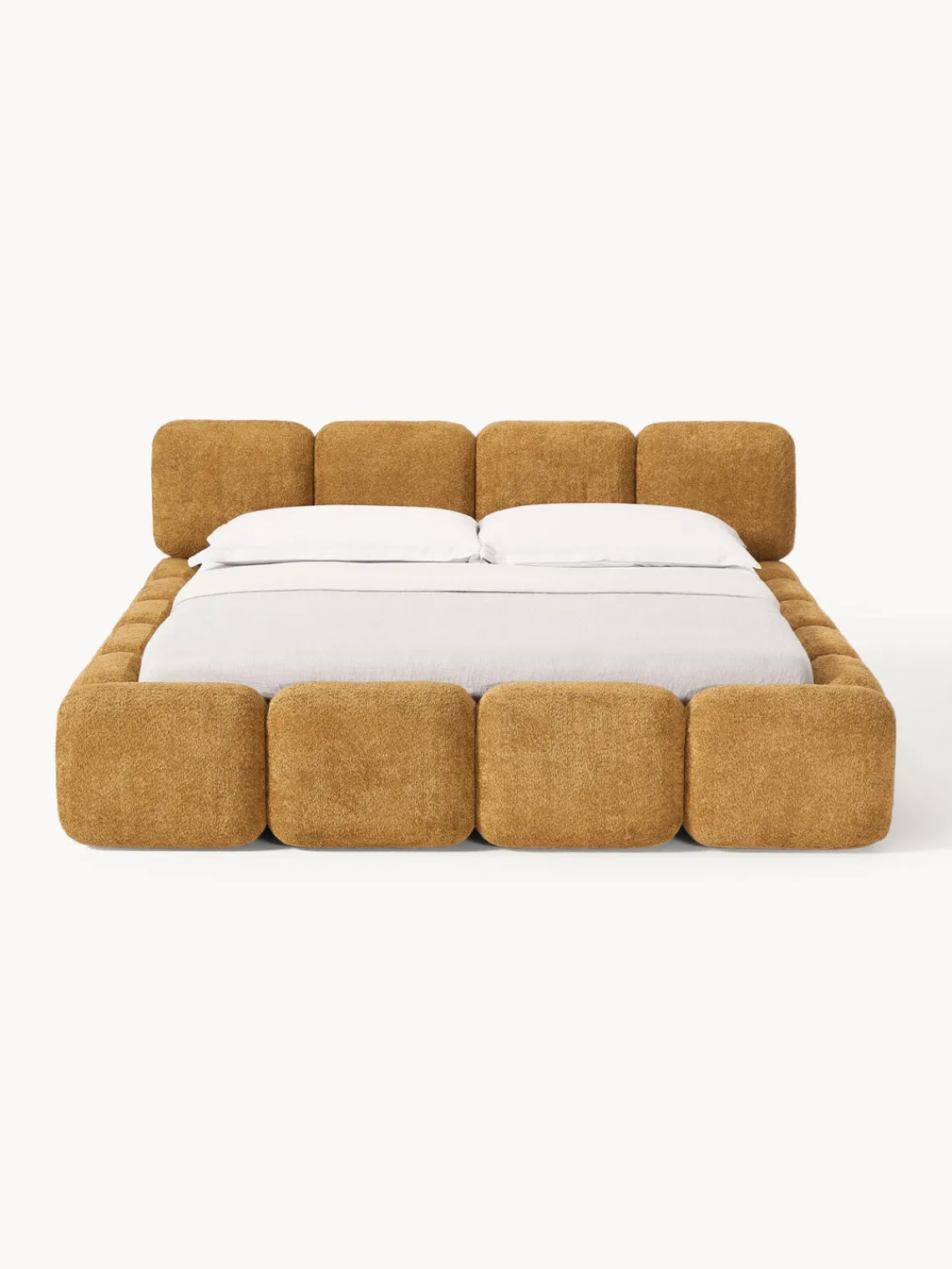 Camas Tapizadas|Camas>Westwing Collection Cama tapizada de boreguillo bouclé con espacio de almacenamiento Tayla Borreguillo bouclé ocre