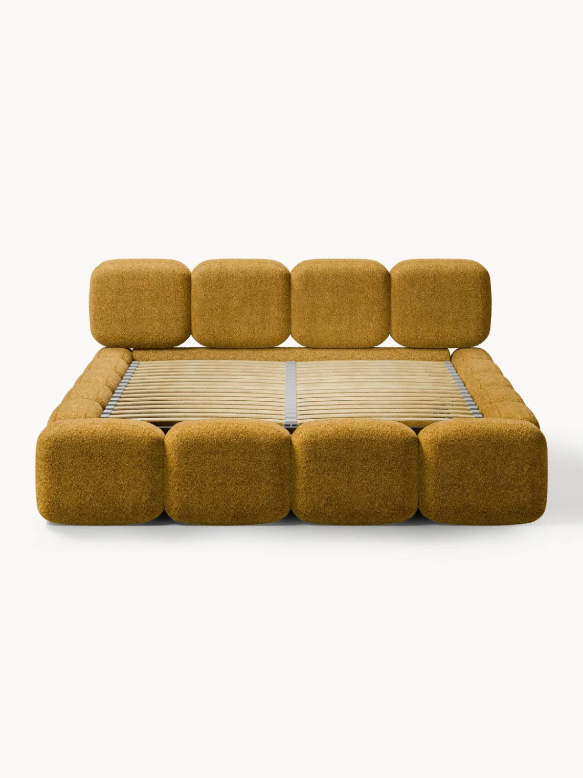 Camas Tapizadas|Camas>Westwing Collection Cama tapizada de boreguillo bouclé con espacio de almacenamiento Tayla Borreguillo bouclé ocre