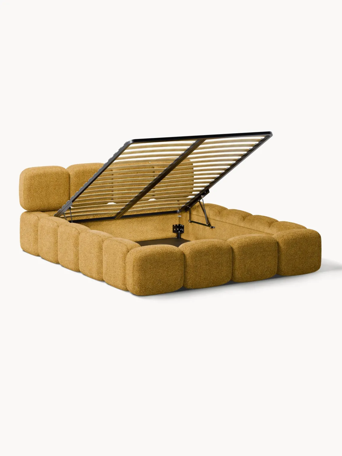 Camas Tapizadas|Camas>Westwing Collection Cama tapizada de boreguillo bouclé con espacio de almacenamiento Tayla Borreguillo bouclé ocre