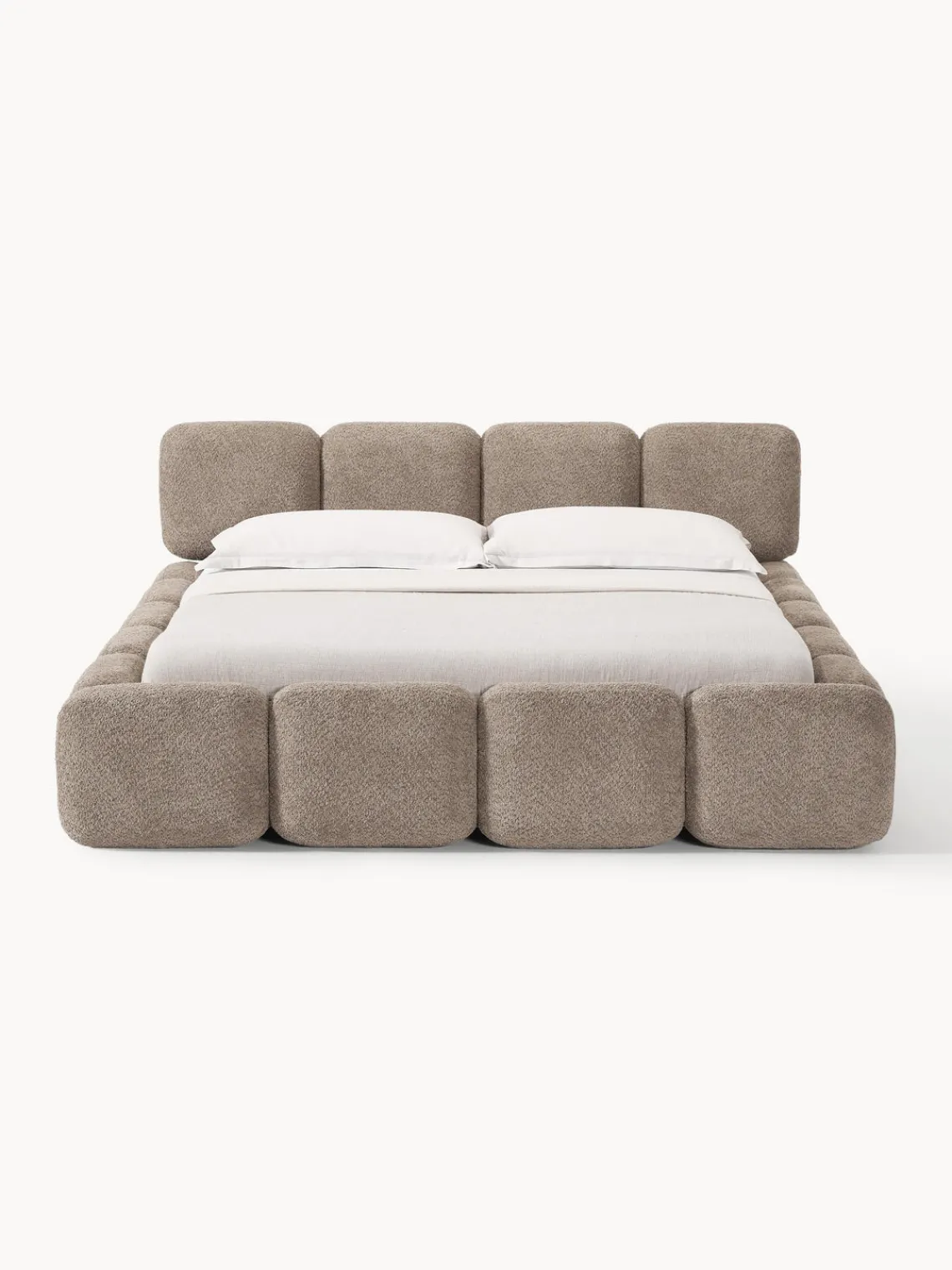 Camas Tapizadas|Camas>Westwing Collection Cama tapizada de boreguillo bouclé con espacio de almacenamiento Tayla Borreguillo bouclé taupe