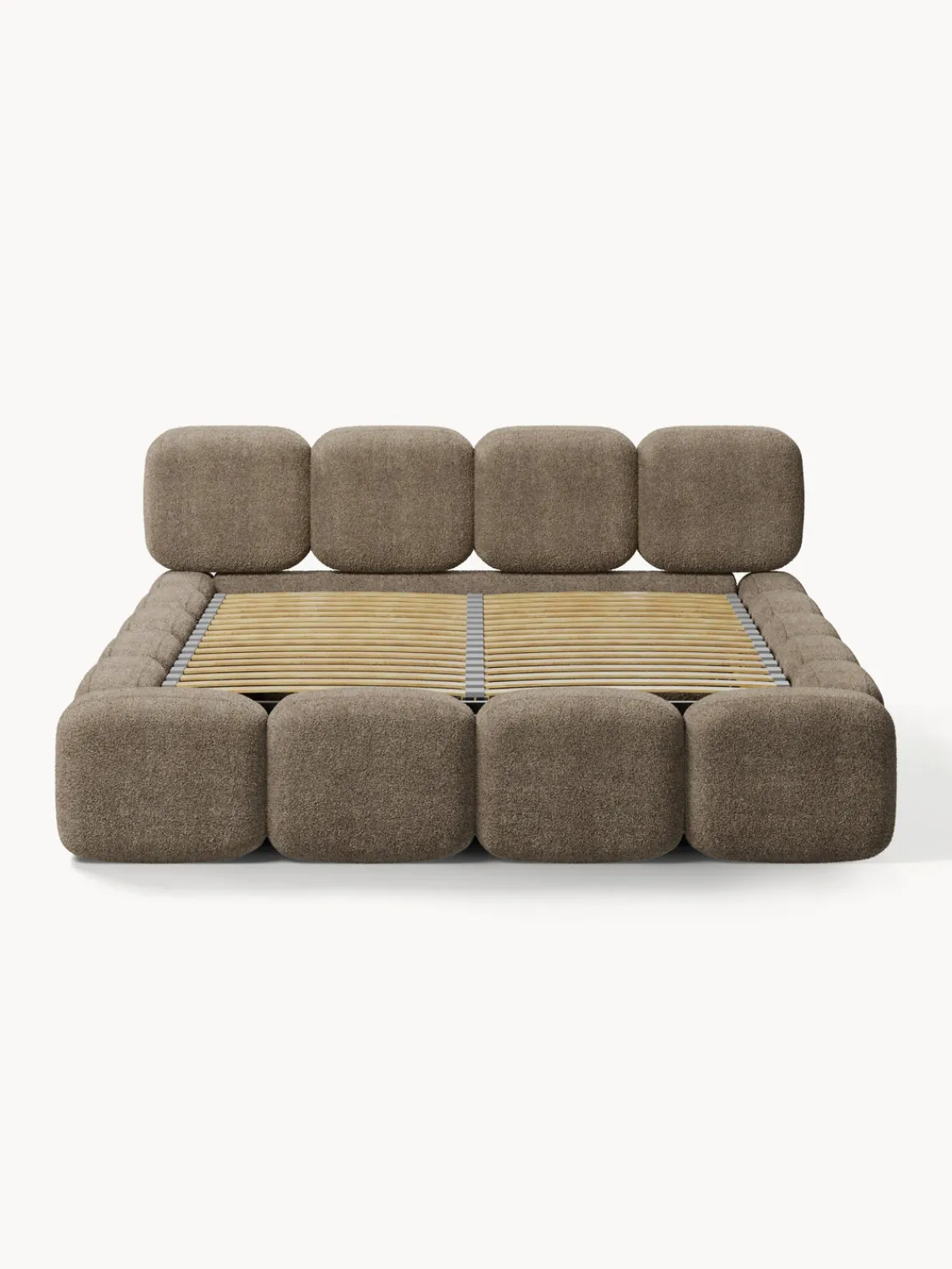 Camas Tapizadas|Camas>Westwing Collection Cama tapizada de boreguillo bouclé con espacio de almacenamiento Tayla Borreguillo bouclé taupe