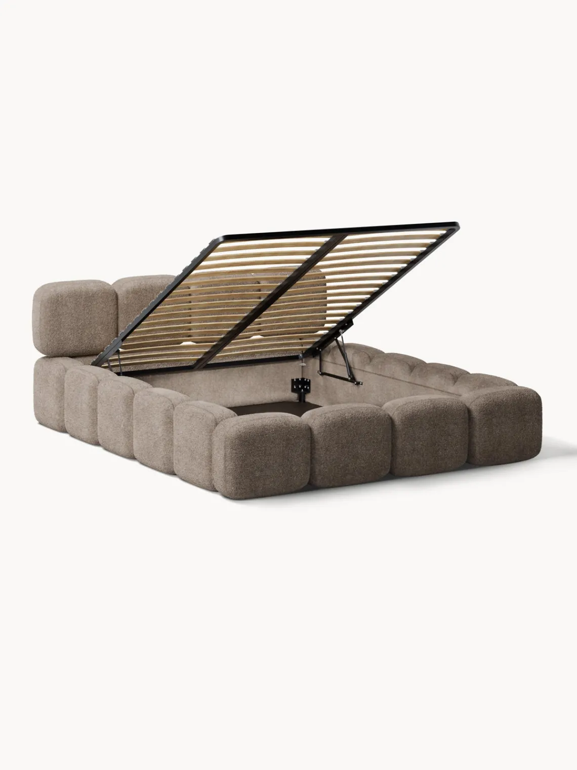 Camas Tapizadas|Camas>Westwing Collection Cama tapizada de boreguillo bouclé con espacio de almacenamiento Tayla Borreguillo bouclé taupe