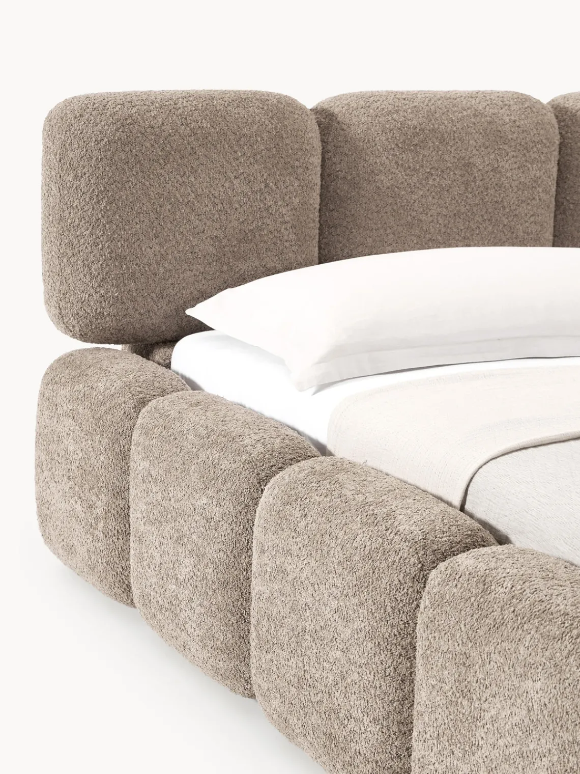 Camas Tapizadas|Camas>Westwing Collection Cama tapizada de boreguillo bouclé con espacio de almacenamiento Tayla Borreguillo bouclé taupe