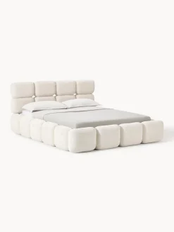 Camas Tapizadas|Camas>Westwing Collection Cama tapizada de boreguillo bouclé con espacio de almacenamiento Tayla Borreguillo bouclé blanco Off White