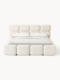 Camas Tapizadas|Camas></noscript>Westwing Collection Cama tapizada de boreguillo bouclé con espacio de almacenamiento Tayla Borreguillo bouclé blanco Off White
