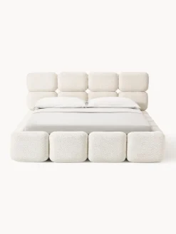 Camas Tapizadas|Camas></noscript>Westwing Collection Cama tapizada de boreguillo bouclé con espacio de almacenamiento Tayla Borreguillo bouclé blanco Off White