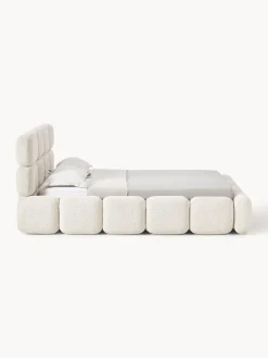 Camas Tapizadas|Camas></noscript>Westwing Collection Cama tapizada de boreguillo bouclé con espacio de almacenamiento Tayla Borreguillo bouclé blanco Off White