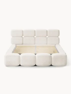 Camas Tapizadas|Camas></noscript>Westwing Collection Cama tapizada de boreguillo bouclé con espacio de almacenamiento Tayla Borreguillo bouclé blanco Off White