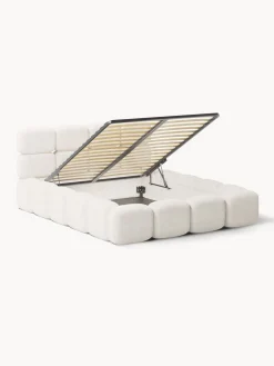 Camas Tapizadas|Camas></noscript>Westwing Collection Cama tapizada de boreguillo bouclé con espacio de almacenamiento Tayla Borreguillo bouclé blanco Off White
