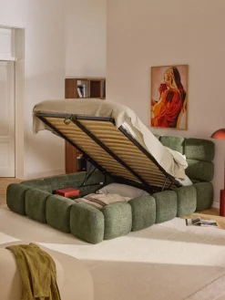 Discount Cama tapizada de boreguillo bouclé con espacio de almacenamiento Tayla Camas Tapizadas|Camas