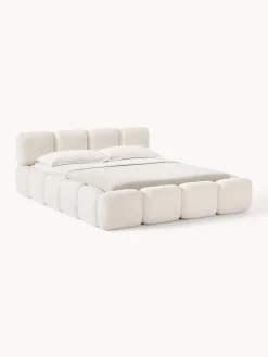 Camas Tapizadas|Camas>Westwing Collection Cama tapizada de boreguillo bouclé con espacio de almacenamiento Tayla Borreguillo bouclé blanco Off White