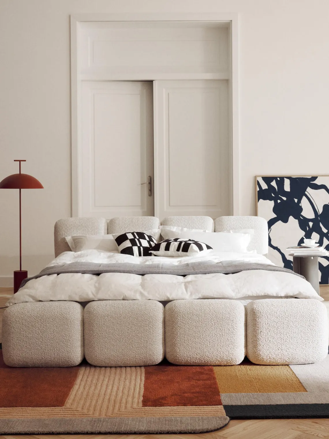 Camas Tapizadas|Camas>Westwing Collection Cama tapizada de boreguillo bouclé con espacio de almacenamiento Tayla Borreguillo bouclé blanco Off White