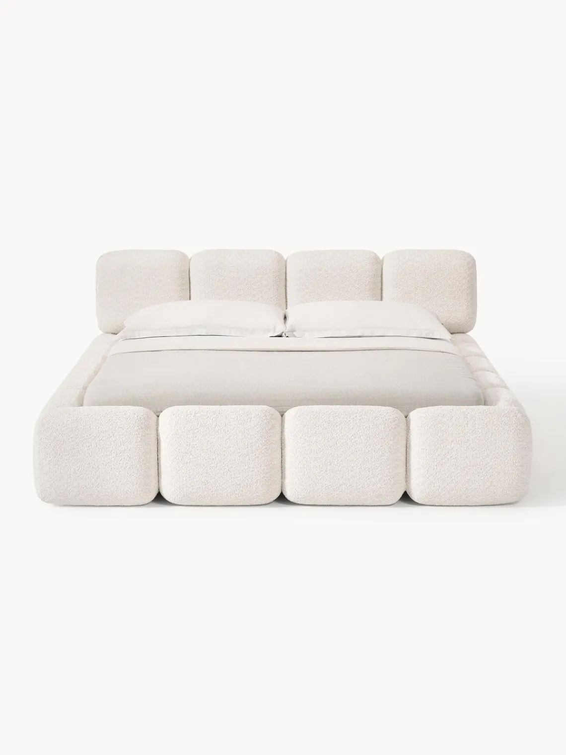 Camas Tapizadas|Camas>Westwing Collection Cama tapizada de boreguillo bouclé con espacio de almacenamiento Tayla Borreguillo bouclé blanco Off White