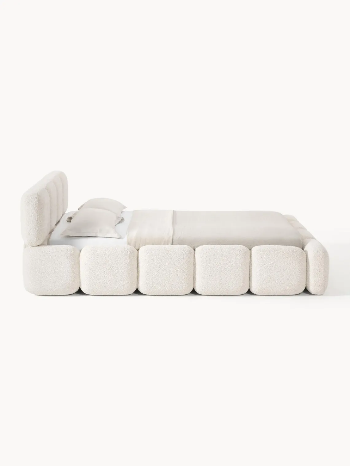 Camas Tapizadas|Camas>Westwing Collection Cama tapizada de boreguillo bouclé con espacio de almacenamiento Tayla Borreguillo bouclé blanco Off White