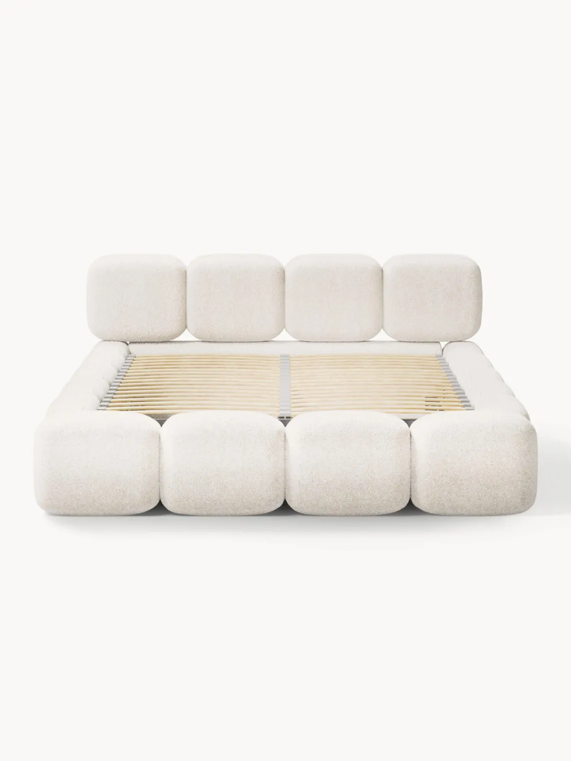 Camas Tapizadas|Camas>Westwing Collection Cama tapizada de boreguillo bouclé con espacio de almacenamiento Tayla Borreguillo bouclé blanco Off White