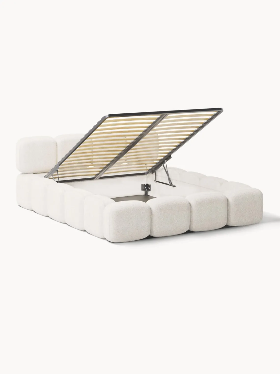 Camas Tapizadas|Camas>Westwing Collection Cama tapizada de boreguillo bouclé con espacio de almacenamiento Tayla Borreguillo bouclé blanco Off White