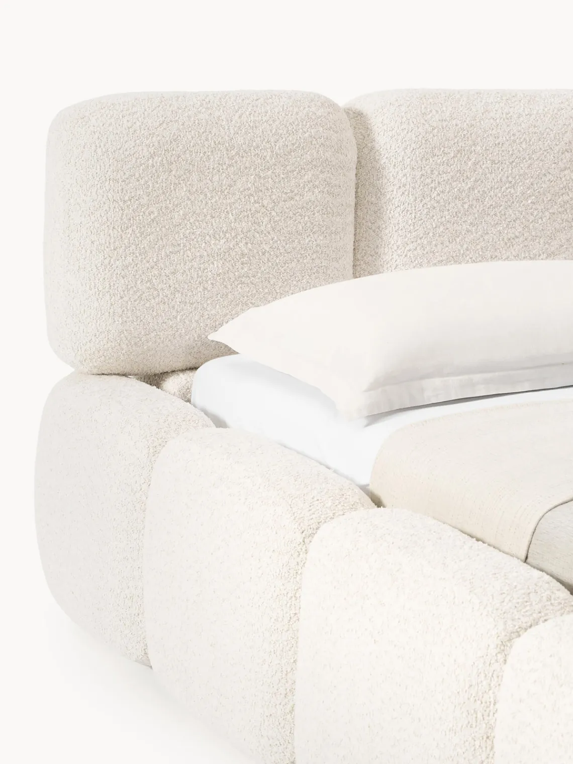 Camas Tapizadas|Camas>Westwing Collection Cama tapizada de boreguillo bouclé con espacio de almacenamiento Tayla Borreguillo bouclé blanco Off White