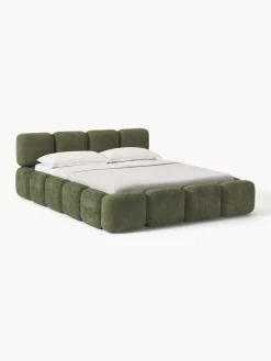 Camas Tapizadas|Camas>Westwing Collection Cama tapizada de boreguillo bouclé con espacio de almacenamiento Tayla Borreguillo bouclé verde oscuro