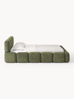 Camas Tapizadas|Camas></noscript>Westwing Collection Cama tapizada de boreguillo bouclé con espacio de almacenamiento Tayla Borreguillo bouclé verde oscuro