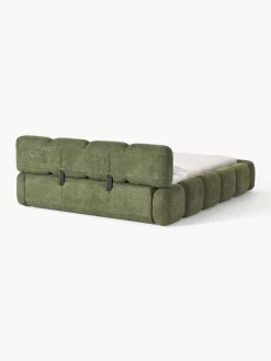 Camas Tapizadas|Camas></noscript>Westwing Collection Cama tapizada de boreguillo bouclé con espacio de almacenamiento Tayla Borreguillo bouclé verde oscuro