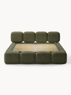 Camas Tapizadas|Camas></noscript>Westwing Collection Cama tapizada de boreguillo bouclé con espacio de almacenamiento Tayla Borreguillo bouclé verde oscuro