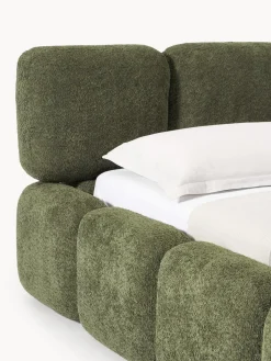 Camas Tapizadas|Camas></noscript>Westwing Collection Cama tapizada de boreguillo bouclé con espacio de almacenamiento Tayla Borreguillo bouclé verde oscuro