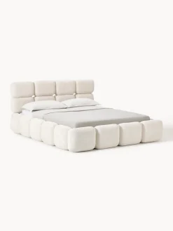 Camas Tapizadas|Camas>Westwing Collection Cama tapizada de borreguillo bouclé Tayla Borreguillo bouclé blanco Off White