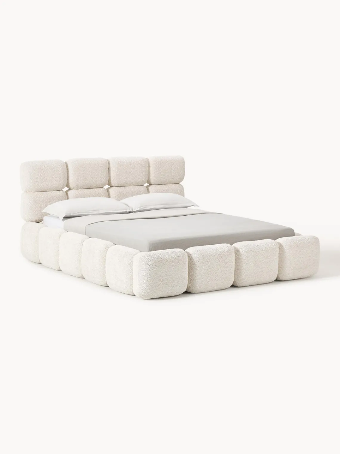 Camas Tapizadas|Camas>Westwing Collection Cama tapizada de borreguillo bouclé Tayla Borreguillo bouclé blanco Off White