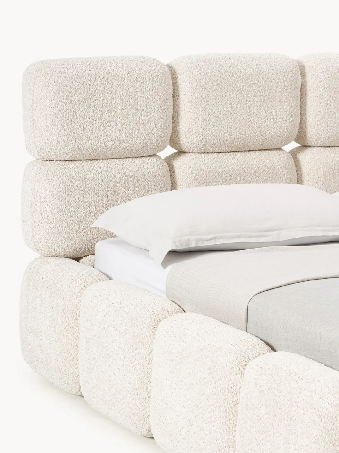 Camas Tapizadas|Camas>Westwing Collection Cama tapizada de borreguillo bouclé Tayla Borreguillo bouclé blanco Off White