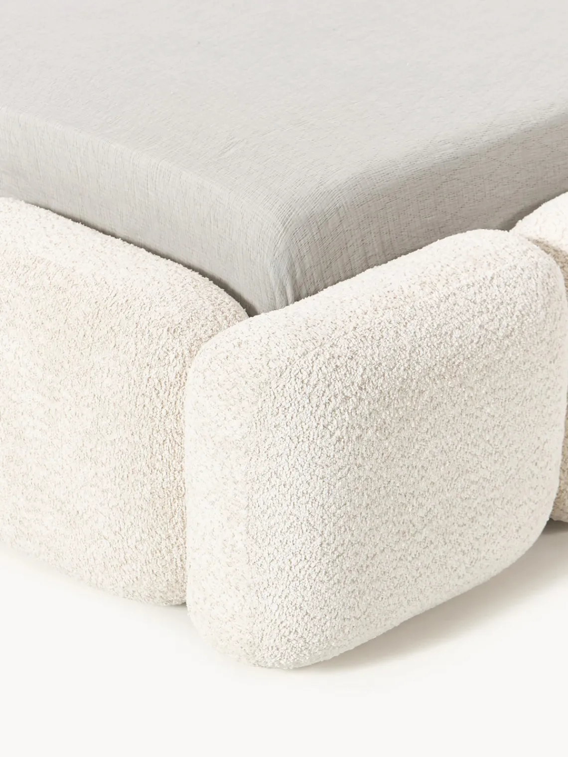 Camas Tapizadas|Camas>Westwing Collection Cama tapizada de borreguillo bouclé Tayla Borreguillo bouclé blanco Off White