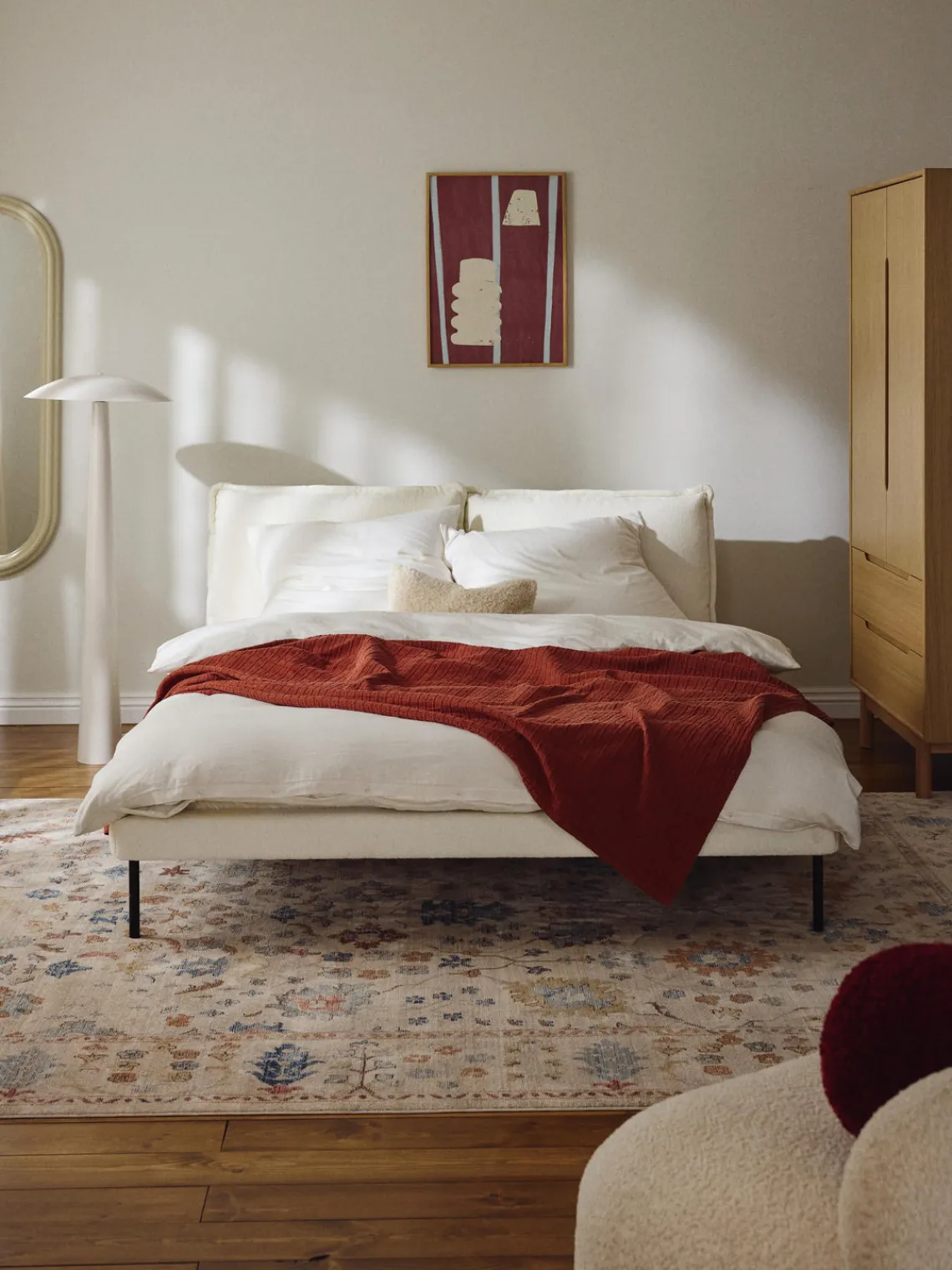 New Cama tapizada de borreguillo bouclé Amelia Camas Tapizadas|Camas