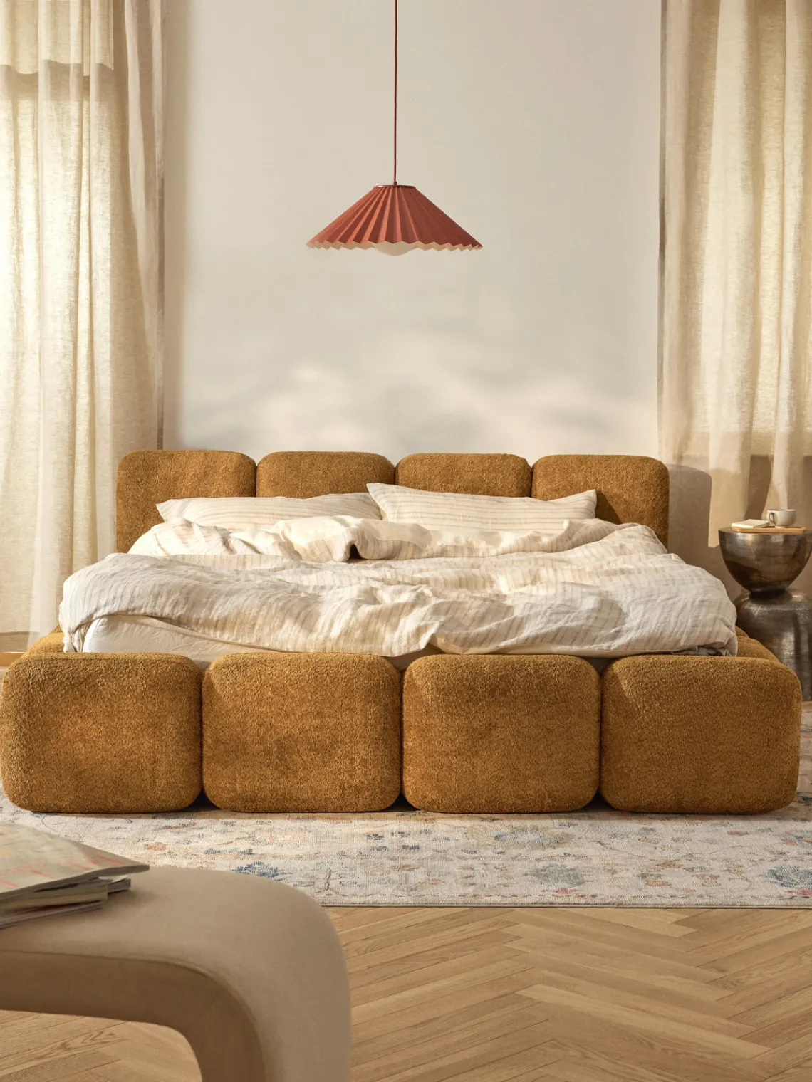 New Cama tapizada de borreguillo bouclé Tayla Camas Tapizadas|Camas