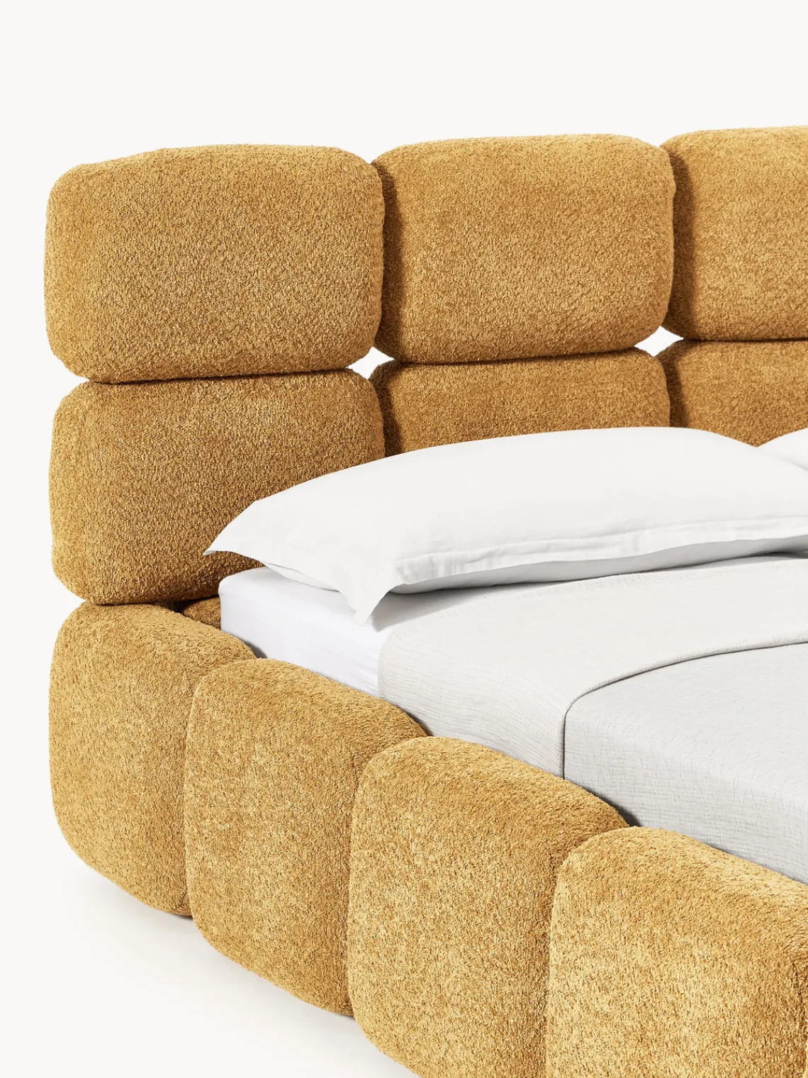 Camas Tapizadas|Camas>Westwing Collection Cama tapizada de borreguillo bouclé Tayla Borreguillo bouclé ocre